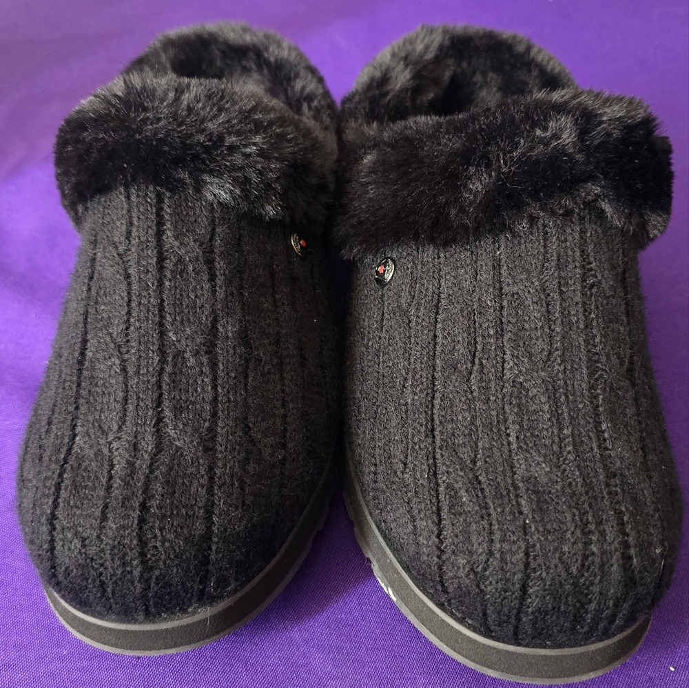Skechers Womens Pull On Bobs Keepsakes Ice Angel  Slipper Black NWOB Size 7.5
